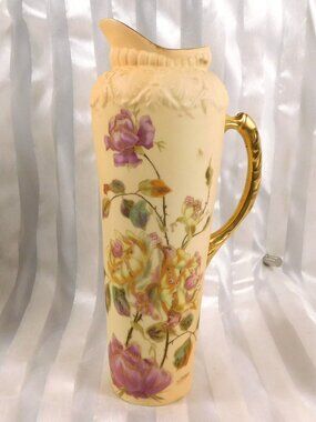 Royal Rudolstadt Cream Porcelain Pitcher with Purple Flowers #  27068